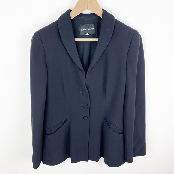 Giorgio Armani Black Label 100% Silk Black Blazer Size 42